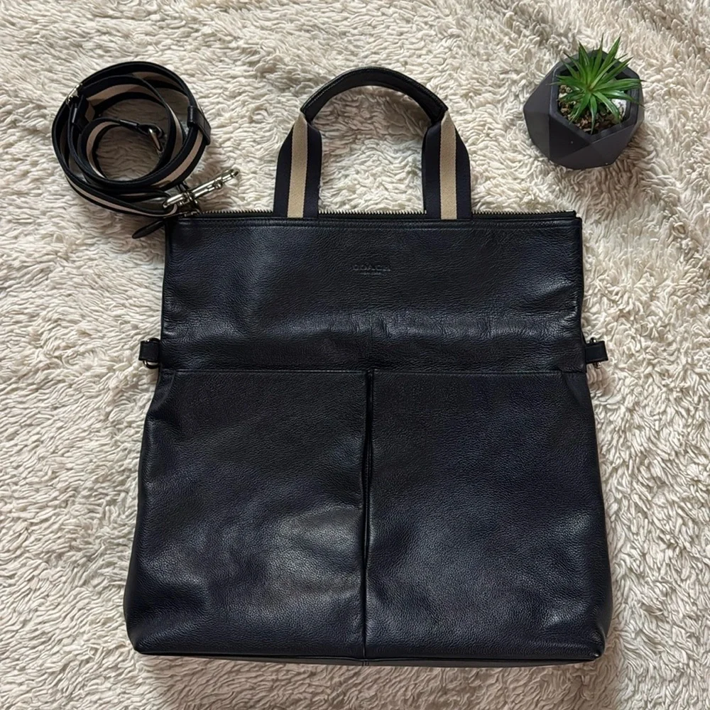 Coach Tote Bag CHARLES FOLDOVER LEATHER Navy /dark blueF54759